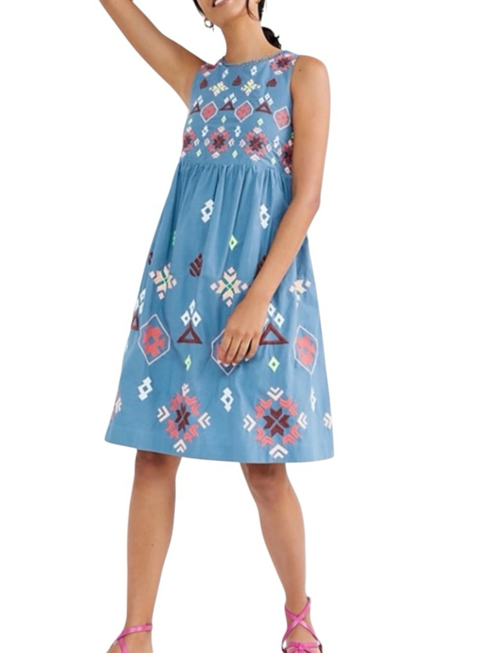 NWT Anthropologie Blue Embroidered Sleeveless midi sundress cutout cotton medium
